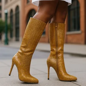 Charles by Charles David tan faux animal print knee high side zip boots thumbnail 1