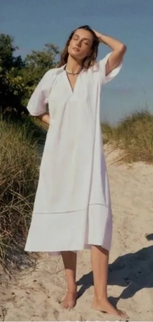 Madewell White Cotton Midi Dress NWT XXS Collared Poplin Slip Lined Summer thumbnail 1
