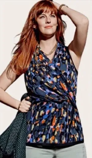 *CAbi Flaunt Faux Wrap Black Multicolor Abstract Pattern Tank Blouse #Gr thumbnail 1