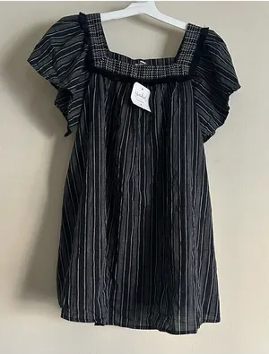 Isabel Maternity Women’s Black Striped Boho Fringed Tunic Top thumbnail 1
