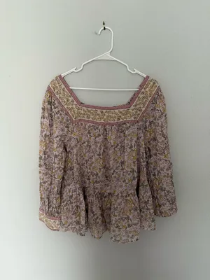 American Eagle Floral Lavender Peasant Top Lilac Yellow thumbnail 2