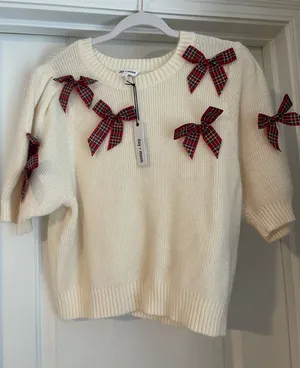 NWT Day + Moon Cropped Sweater with Satin Bow Trim thumbnail 1