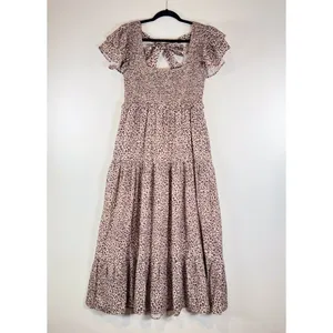 Revolve Majorelle Dress Beige Jade Maxi Cheetah Fit Flare Tiered Smocked Small thumbnail 3