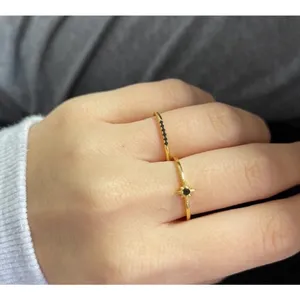 Boutique Dainty Black‎ Onyx Yellow Gold Ring | Gold S925 thumbnail 5