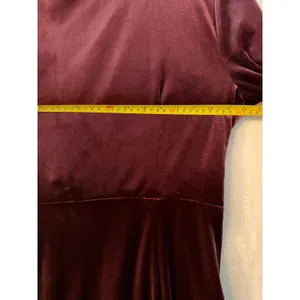 LOFT‎ Burgundy Velvet Wrap Front V-Neck Long Sleeve Mini Dress Plum Size L thumbnail 7