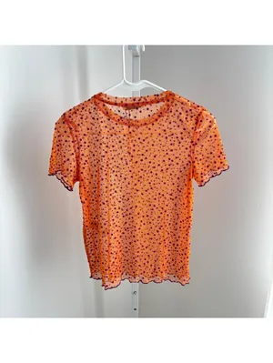 Zara NWT Women's Orange Sheer Mesh Purple Polka Dot Pattern Blouse Top Size S thumbnail 6