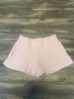Women's Light Pink Waffle-Knit Athletic Shorts with Elastic Waist and pockets thumbnail 3