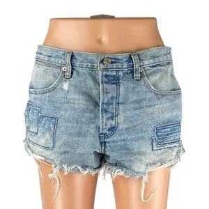Abercrombie & Fitch Women's Blue High Waist Distressed Patcworks Denim Shorts 6 thumbnail 1