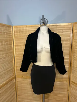 Vintage Black velvet cropped bolero jacket with button closure woman’s small med thumbnail 3