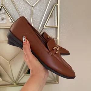 LOFT Horsebit Loafers Cognac Brown Gold Bit Size 6 Vegan Leather Classic Preppy thumbnail 7