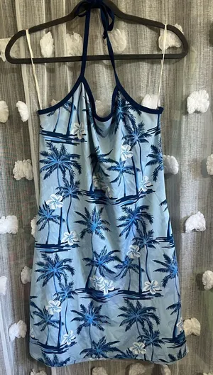 Anchor Blue Tropical Palm Halter Dress thumbnail 1