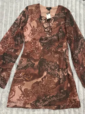 Nasty Gal Lace-Up Floral Mini Dress in Dusty Rose thumbnail 4