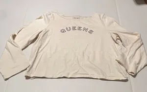 Madewell Queens Womens Size Medium Cream Long‎ Sleeve Crewneck Popover Shirt Top thumbnail 1