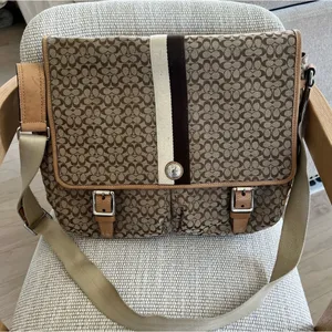 Vintage Coach Voyager Logo Canvas and Leather Messenger Bag in Brown thumbnail 1