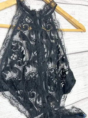 Sheer Black Lace Halter Neck Open Back High Slit Maxi Evening Gown Size Small thumbnail 7