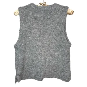 Christian Lacroix Sweater Vest Medium Fuzzy Wool Blend Gray Layering‎ Crop Boxy thumbnail 7