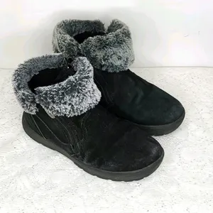 Khombu Jessica suede leather faux fur black ankle booties boots sz 7 thumbnail 2