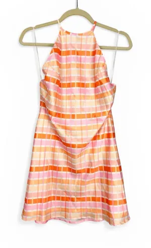 Nia Pink Multi Plaid Satin Mini Backless Slip Dress Large NWT Spring Coquette thumbnail 1