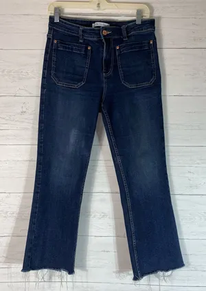 ZARA blue High Rise Cropped Jeans Raw Hem Retro Pockets Womens 6 thumbnail 1