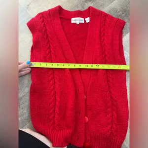 Women's Red Button Down Chunky Knit Sweater vest with pockets medium‎ thumbnail 3