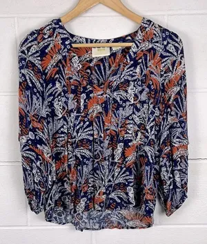 Anthropologie Maeve Cathy pleated v-neck jungle bird print blouse thumbnail 1