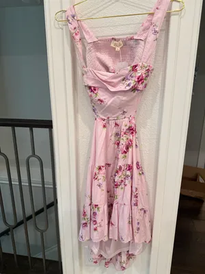 Listicle NWT Pink Floral High Low Midi Dress Smocked Back M thumbnail 3