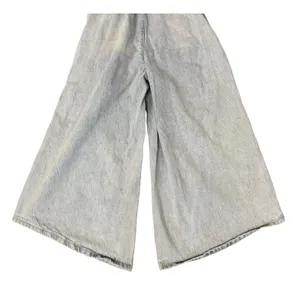 FREE PEOPLE Alora Denim Wide Leg Culotte Tieback Jumpsuit Light Wash Size XS thumbnail 8