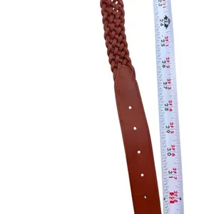 VTG Braided Faux Leather Belt Reddish Brown Brass Buckle 32” thumbnail 4