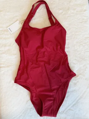 NWT Quince Italian Cross-Back One-Piece Swimsuit in Red - Size: Medium thumbnail 2