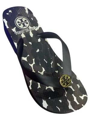 Tory Burch black and white bubble-print flip-flop sandal with a gold-ton size 5 thumbnail 1
