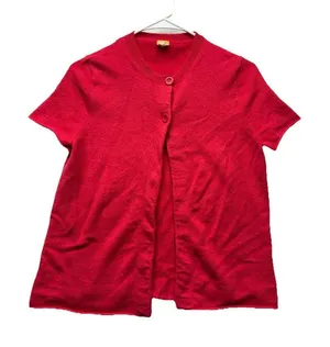 J CREW 100% cashmere short-sleeve cardigan in Size Medium Red 2 Button thumbnail 1