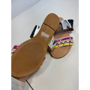 Sole Mates Womens Silver Flat‎ Slide Sandals with Colorful Embroidery Size 7 thumbnail 2