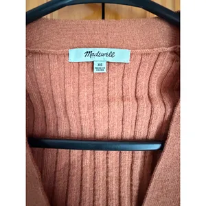 Madewell Brenville Crop Cardigan Sweater XS Rust Ribbed Wool Blend V-Neck Button thumbnail 4
