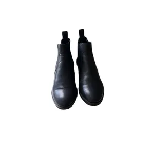 Karl Lagerfeld Paris Black Leather Chelsea Booties Gold Chain Lug Sole 7.5 thumbnail 5