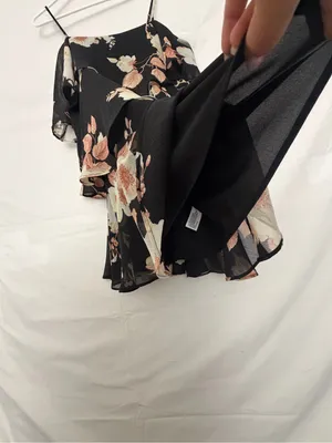 A New Day M Floral Tiered Cami Dress Black Cream Spaghetti Strap NWT(A922) thumbnail 7