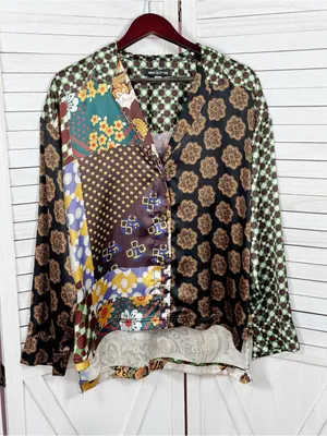 Urban‎ Outfitters Retro Multi Print Patchwork Satin Oversized Shirt Small thumbnail 7