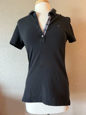 Tommy Hilfiger Black Stretch Cotton Polo Shirt Women's S thumbnail 1
