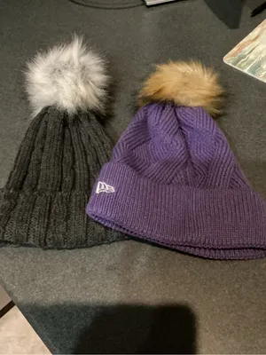 TCU set of 2 Pom Beanie Knit Hat - Purple and Charcoal thumbnail 2