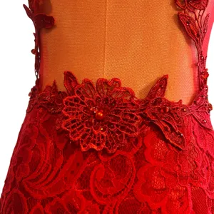 Swing Red Floral Lace Illusion Prom Gown Size 6 thumbnail 13