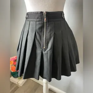 Current Mood Dolls Kill Spade Pleated Mini Skirt Black Vegan Leather thumbnail 3