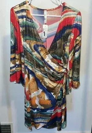 Emerald Wrap Around Knee Length Dress Size L 080126 thumbnail 1