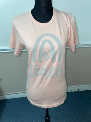 Teacher Rainbow Short Sleeve Bella + Canvas- Light Pink thumbnail 1