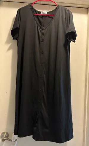 Ekouaer Black button up short sleeve nightgown, L thumbnail 1