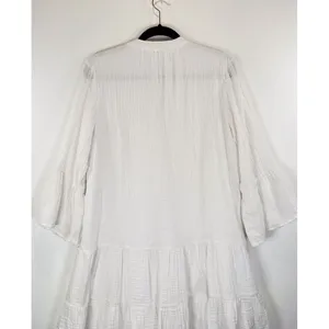 Faherty Dress White Mini Gauze Kasey V Neck Tiered Flared Coastal Cowgirl Medium thumbnail 7