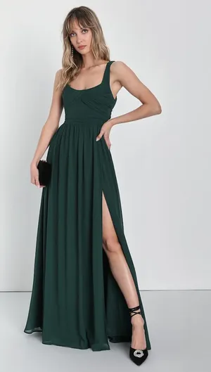 NWT Lulus Sensational Moment Emerald Green Pleated Maxi Dress Bridesmaid Gala XL thumbnail 1