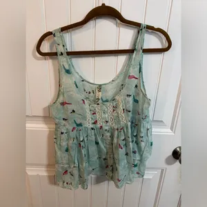 Free People Blue Boxy Bird Cropped Tank thumbnail 2
