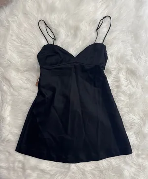 Skims Satin Mini Dress Obsidian Size XXS thumbnail 1
