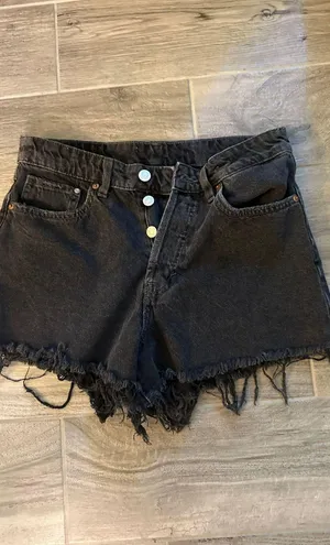 H&M Black Distressed Denim Jean Shorts thumbnail 1