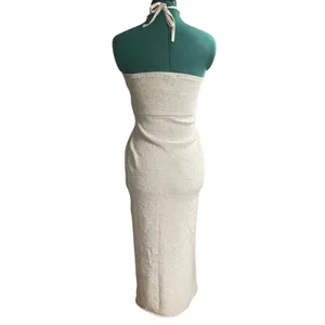 Wild Fable Stretch bodycon Midi Halter Dress Cream Sparkles Knit thumbnail 4
