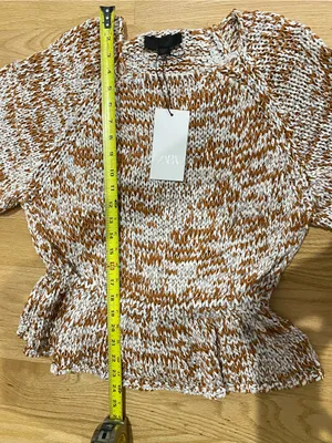 Zara Brown and White Knit Blouse Small thumbnail 5